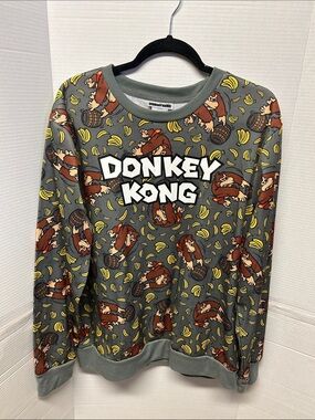 Donkey Kong Nintendo Grey Sweatshirt with Yellow Banana Accent
